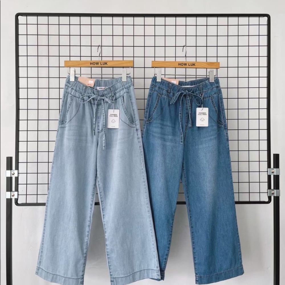 Wide legs denim jean pants dark blue size XL Korean made